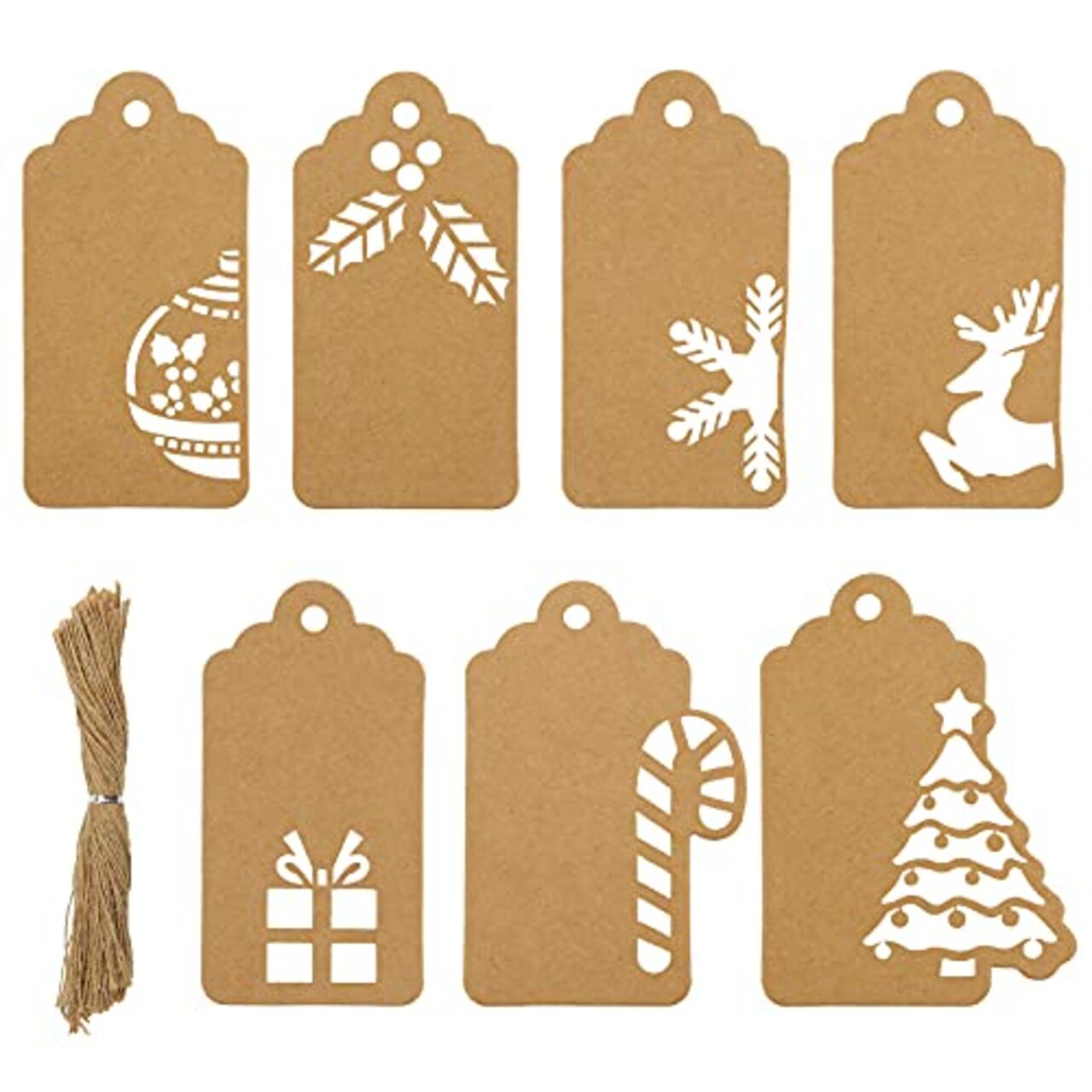 Koogel Christmas Hollow-Out Gift Tags,140 pcs Kraft Paper Tags,Kraft Paper  Christmas Gift Tags with 7 Different Designs Christmas Tags for Christmas  DIY Craft Presents Party Hanging Decorations